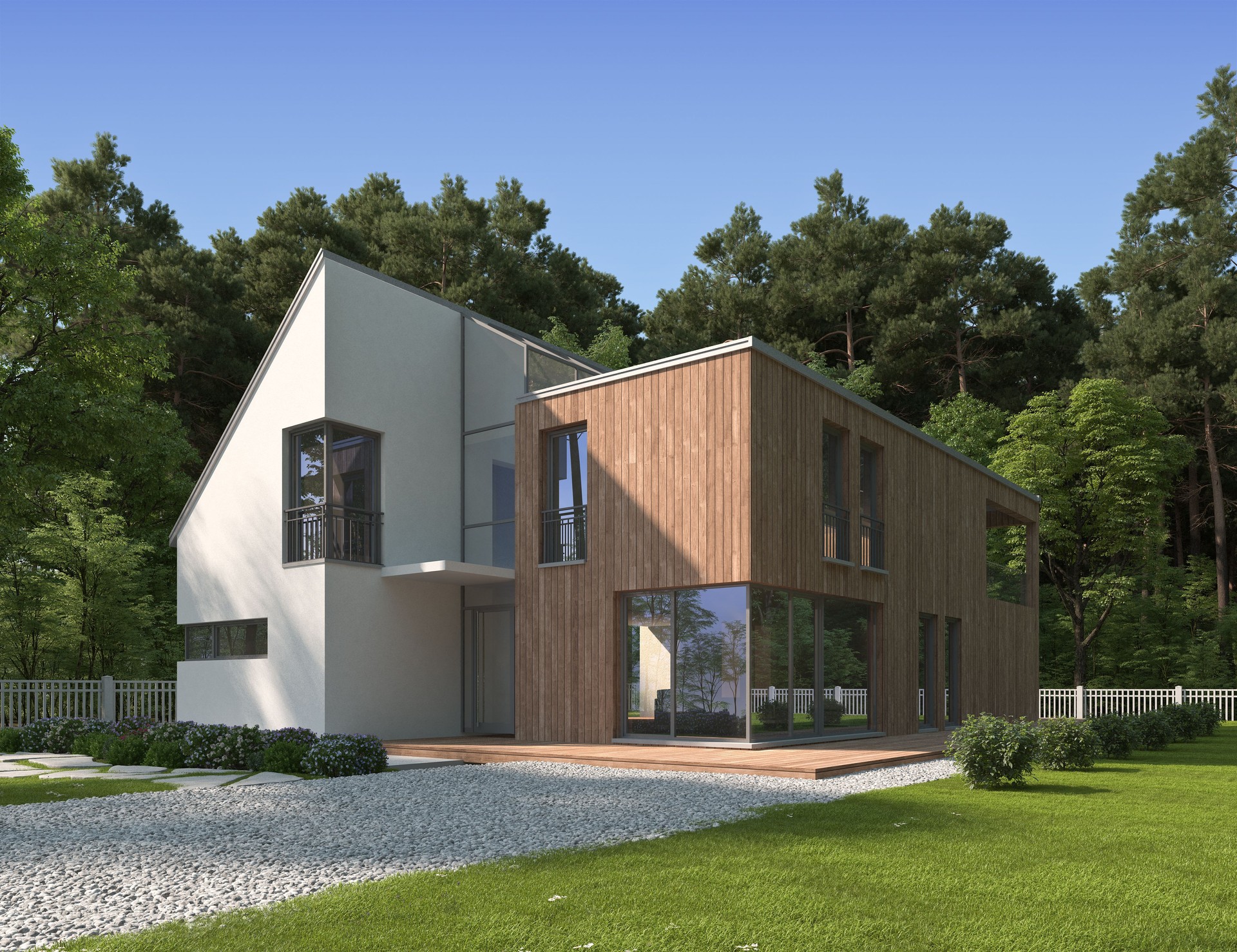 House with a modern wooden cubic extension